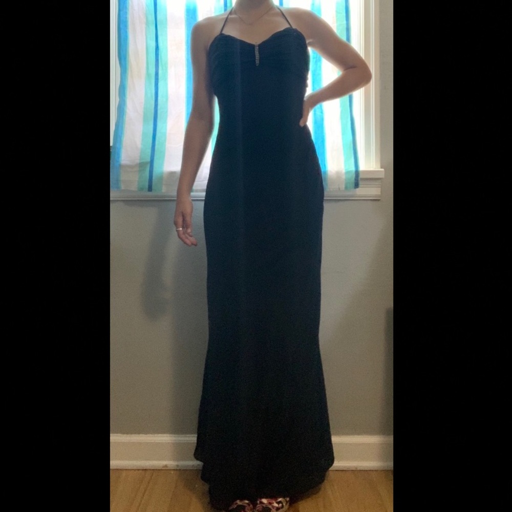 Long black formal dress with rhinestones